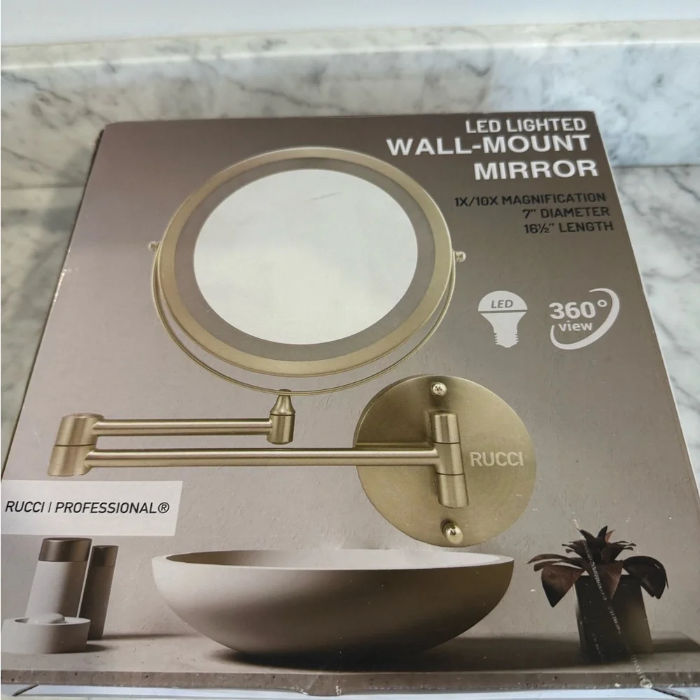 Rucci LED Lighted Wall-Mount Mirror - 1x/10x, Nickel satin